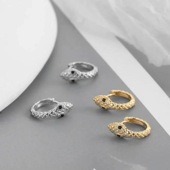 Sterling Silver Snake Huggie Hoop Earrings - Picture 5 of 5